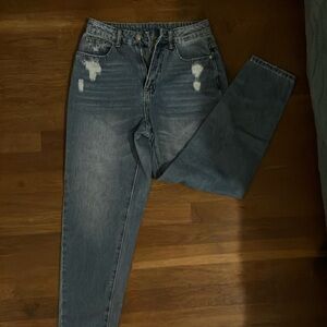 SHEIN Blue Distressed Boyfriend Jeans